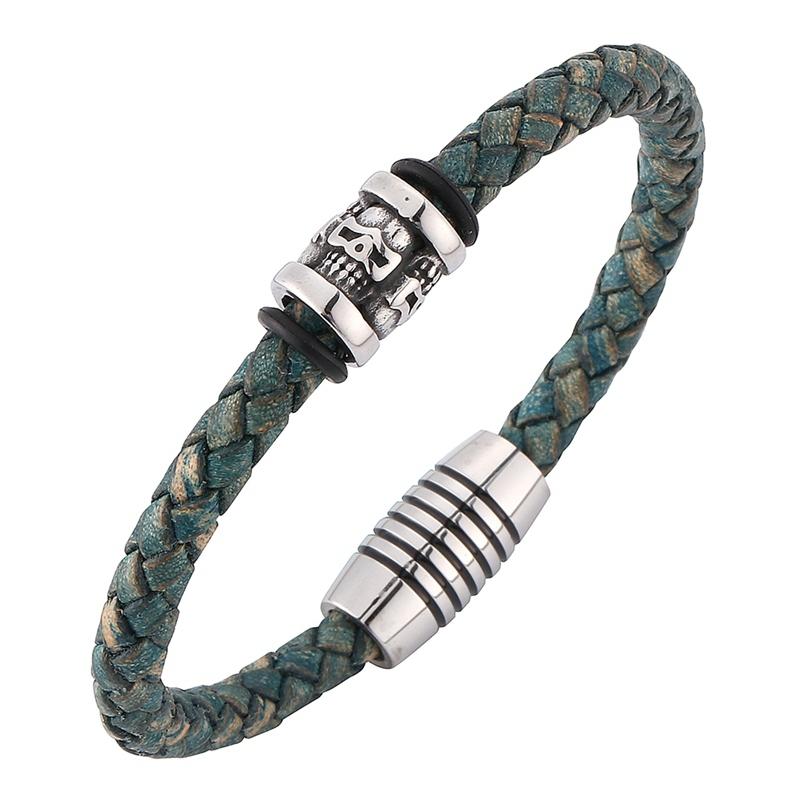 Charm Bracelets Punk Men Skull Green Leather Braid Fashion Stainless Steel Magnetic Clasp Bangles Man Jewelry Gift BB0195
Charm Bracelets Punk Men Skull Green Leather Braid Fashion Stainless Steel Magnetic Clasp Bangles Man Jewelry Gift BB0195