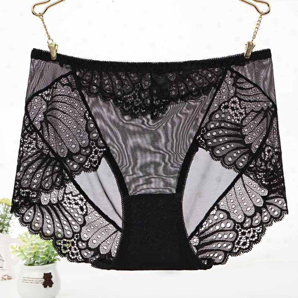 Lace underwear women's large size sexy transparent traceless cotton crotch middle waist briefs, Black;white
Lace underwear women's large size sexy transparent traceless cotton crotch middle waist briefs, Black;white