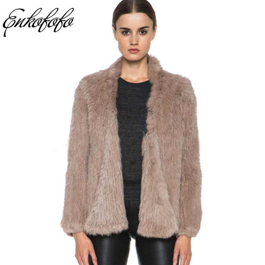 Knitted natural rabbit fur coat women winter casual long sleeve dense thick loose outerwear coat jacket Real Fur Coat T191118