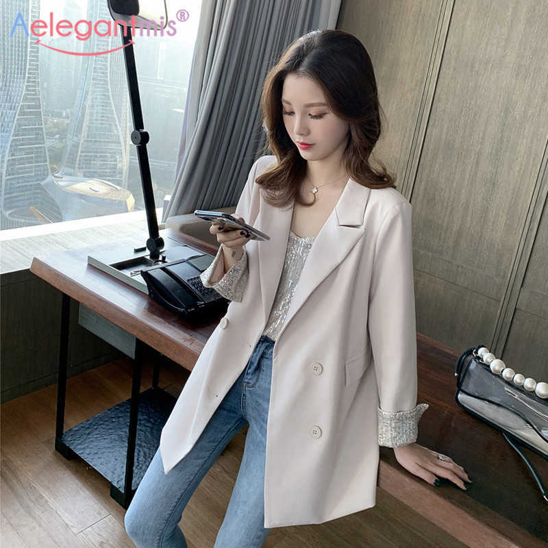 Aelegantmis Loose Long Women Casual Blazer Jacket Double Breasted Sequin Sleeve Office Lady Blazers Ladies Work Suit Coat 210607, Beige
Aelegantmis Loose Long Women Casual Blazer Jacket Double Breasted Sequin Sleeve Office Lady Blazers Ladies Work Suit Coat 210607, Beige