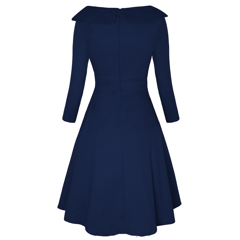 MISSJOY Plus size Women Vintage Retro long sleeves Cocktail Ploka Dot Printed Button Patchwork midi Party dress 210304