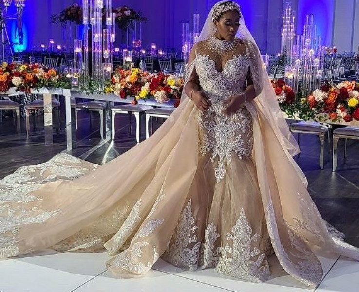 2021 Plus Size Arabic Aso Ebi Luxurious Crystals Mermaid Wedding Dresses Lace Beaded Bridal Dresses Illusion Sheer Neck Wedding Gowns ZJ205