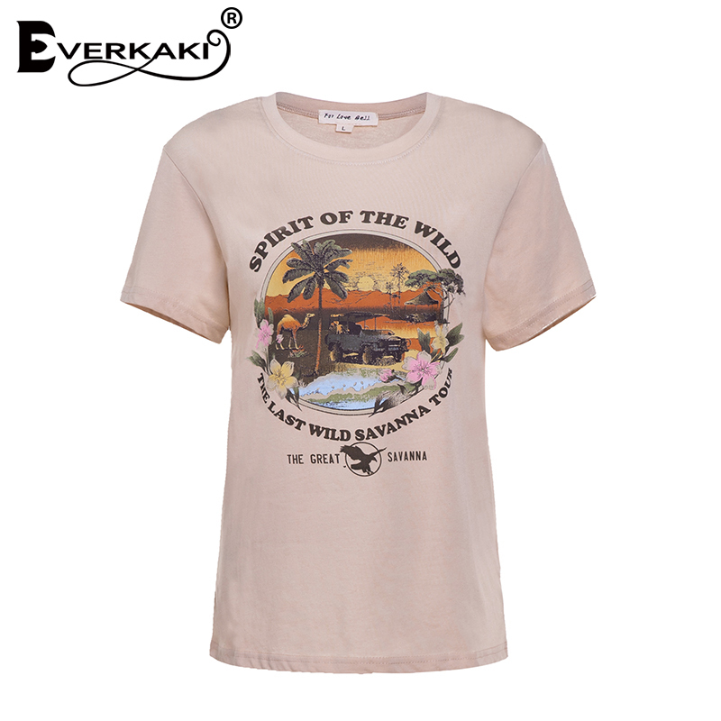 Everkaki Boho Print Women cotton tops t-shirts Retro Popular chic fashion ladies short sleeve tee T-shirt female top 210306