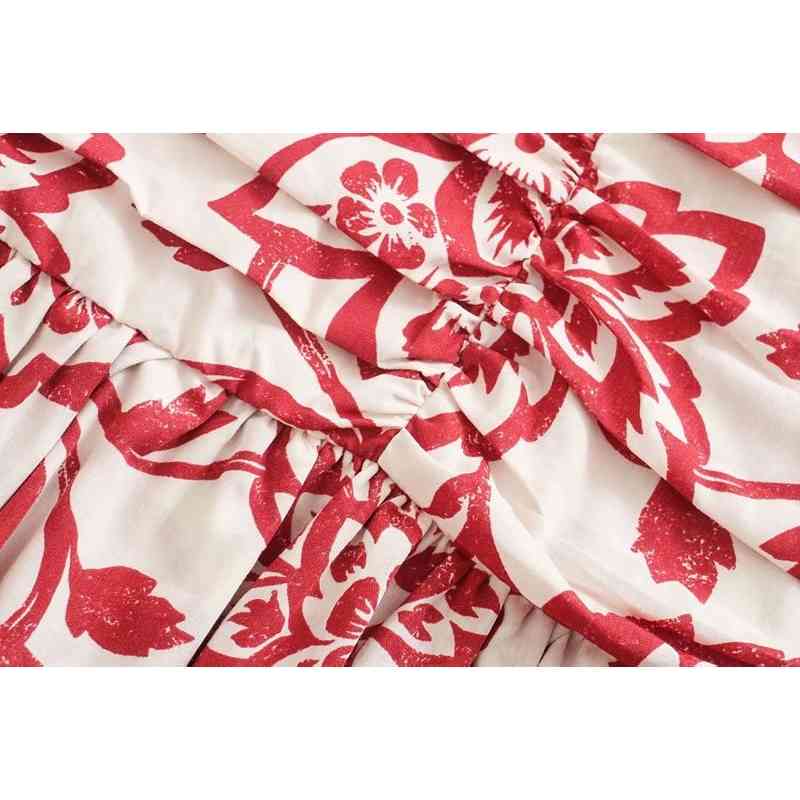 Women sweet tropical flower print pleated mini skirt faldas mujer ladies casual slim side zipper ruffles skirts QUN561 210619