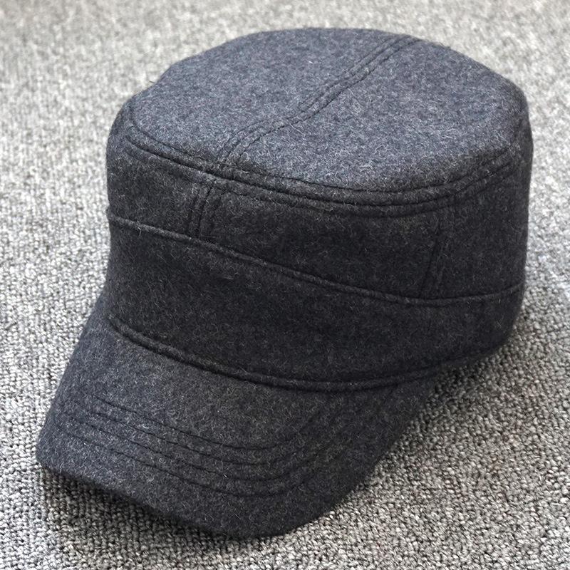 

Berets Dad Winter Fitted Military Hat Felt Flat Top Army Big Head Men's Cap Plus Size Wool Baseball Caps 56-59cm 59-63cm, Black
