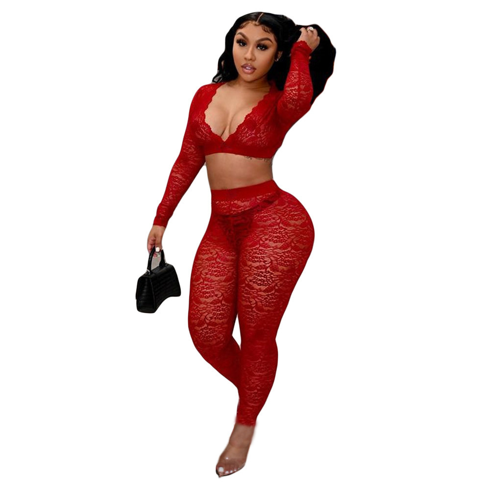 Designer 2023 elegant jumpsuits overalls for women wear sexy lace V-neck suit two piece clubwear rompers S-2XL Recommend