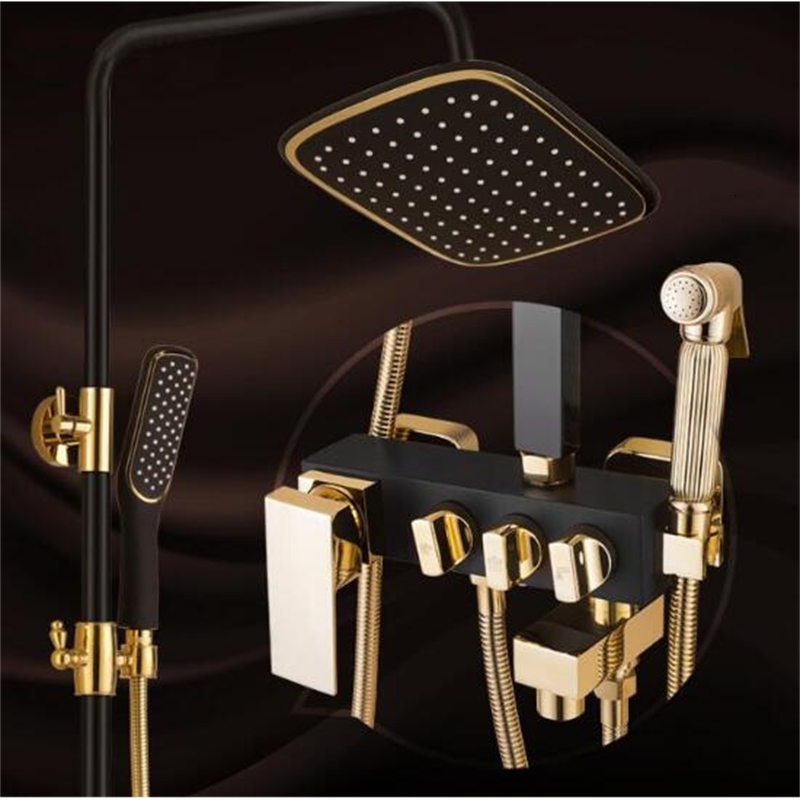 

2021 New Luxury Black Golden with Bidet Bath and Mixer Set Bathroom Shower Bathtub Faucet Sets 6e1c