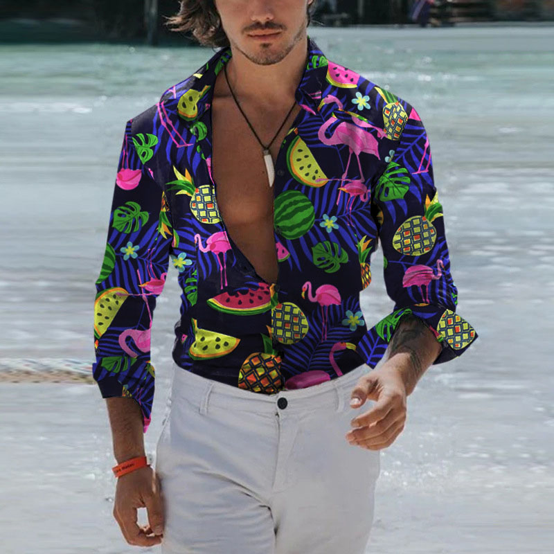 Fancy Loose casual fashion print long sleeve Hawaii shirt camisa size 2XL 3XL chemise blouses
