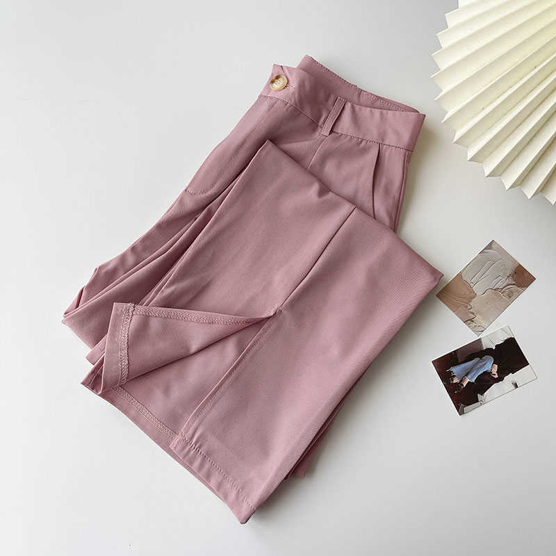 Solid Causal Women Pants Spring High Waist Long Trousers Korean Split Wide Leg Pantalones De Mujer 6G191 210603