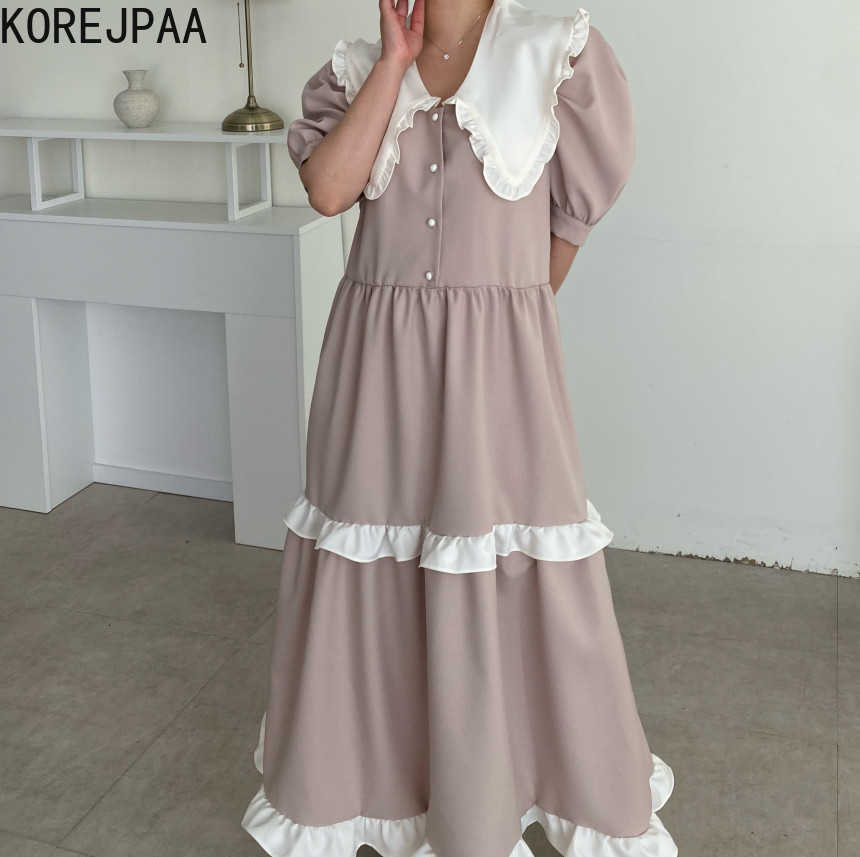 Korejpaa Women Dress Summer Korean Chic French Doll Collar Wooden Ear Stitching Loose Single-Breasted Ruffled Vestidos 210526, Black
Korejpaa Women Dress Summer Korean Chic French Doll Collar Wooden Ear Stitching Loose Single-Breasted Ruffled Vestidos 210526, Black