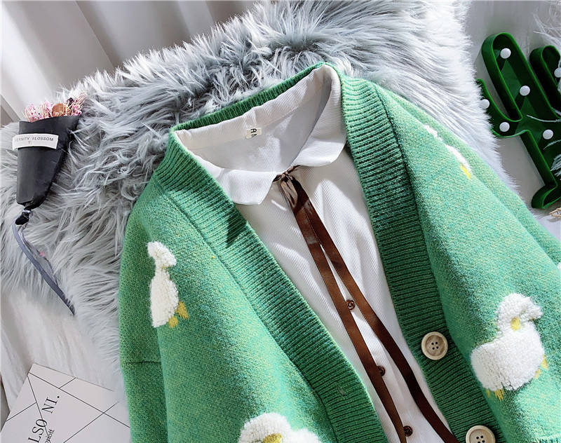 Animal Appliques Cardigans Womens Autumn Winter Loose Knit Sweater Coat Cute Sheep V Neck Single Breasted knitted Jumpers 210218