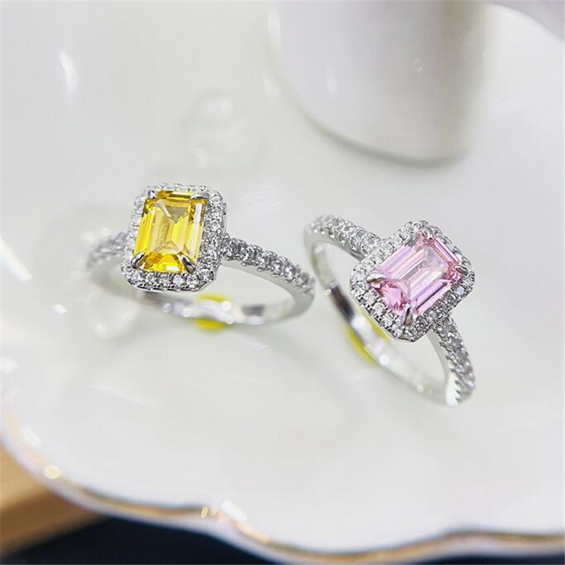 Choucong Simple Fashion Luxury Jewelry Real 925 Sterling Silver Emerald Cut Three Color 5A Zircon Eternity CZ Diamond Women Wedding Engagement Band Ri