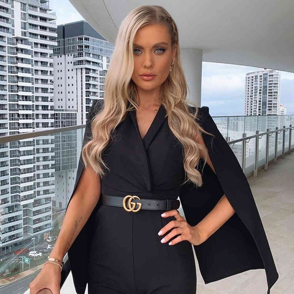 Sexy Black Sleeveless Jumpsuit For Women Working High Waist Solid Color V-Neck Women'S Party Wide Leg Pants 210525