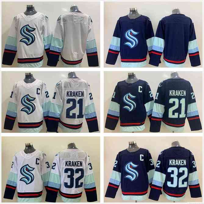 96 2021 Seattle Kraken Hockey Jerseys 32th New Team Mens 32 Kraken 21 Kraken Blank Home Blue Road White Best Quality Stitched Shirt Size S-XXXL