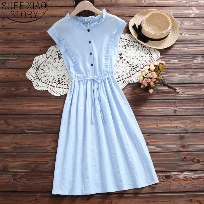 Sweet Women Summer Dresses Casual Sleeveless Belts Cotton and Linen Button Female Elegant Blue Vestidos Dress Clothes 9525 210527
Sweet Women Summer Dresses Casual Sleeveless Belts Cotton and Linen Button Female Elegant Blue Vestidos Dress Clothes 9525 210527