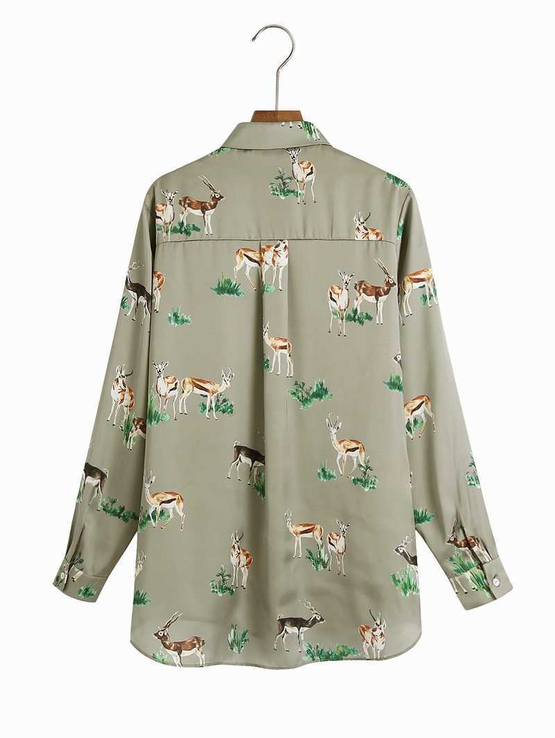 Women Loose Shirt Spring Fashion Long Sleeve Animal Deer Prints Modern Lady Blouse Wholesale Clothing 210602