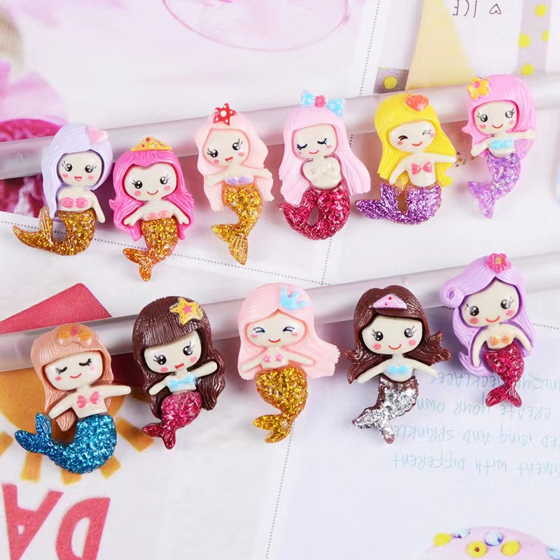 20Pcs Resin Lovely Mixed Mermaid Components /Little Girl Princess Flatback Cabochon Scrapbook Kawaii DIY Embellishments Accessories