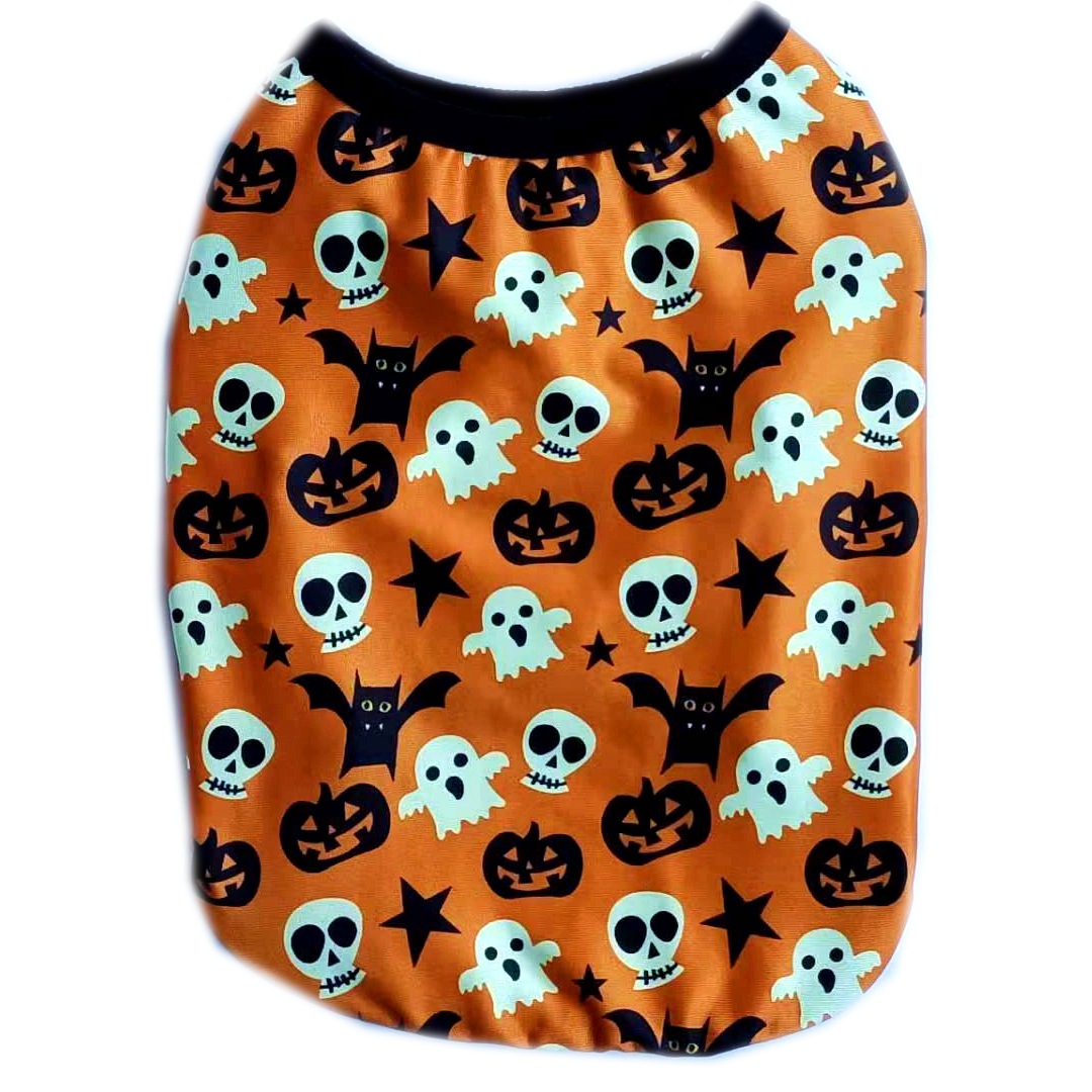 Dog Apparel Halloween Shirt Breathable Pet T-Shirt Doggy Puppy Clothes Pumpkin Ghosts Bats Skeletons Doggi Apparels for All Saints Day Parties Small D