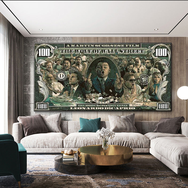 Graffiti Street Money Art 100 Dollar Canvas Painting Posters and Prints Wolf of Wall Street Pop Art for Living Room Decor