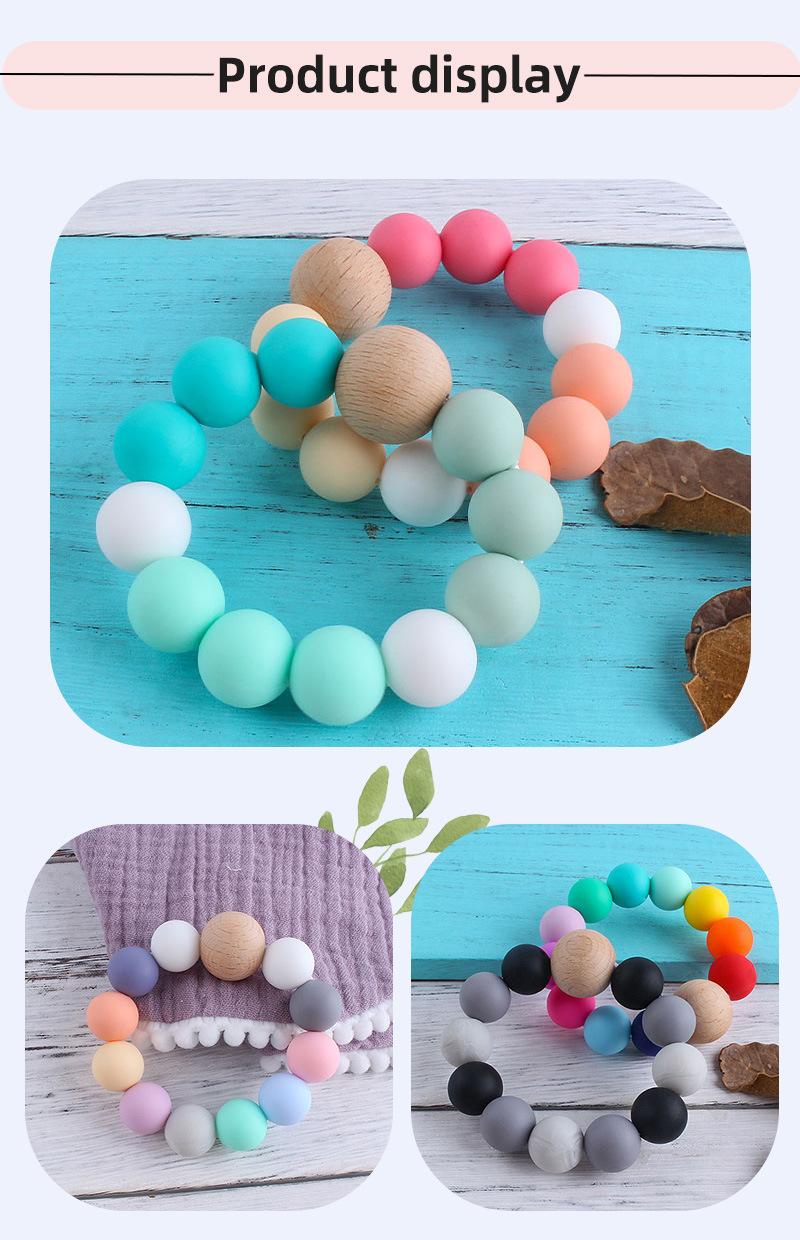 New DIY baby Silicone teething beads Newborn Teething Ring Infant Wood Ring Teethers Baby Toy Colorful Silicon Beaded Soother M3329