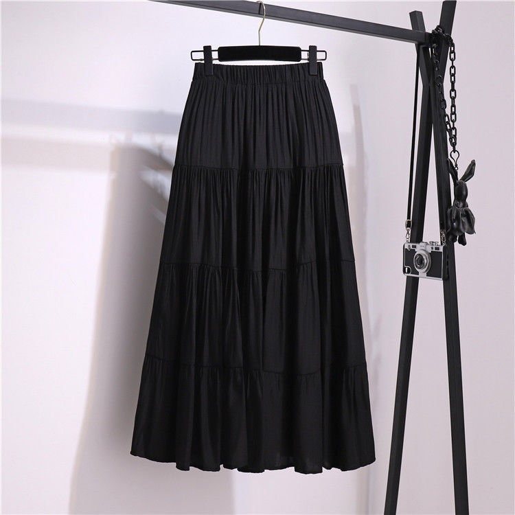 Summer Cotton Skirt Women High Waisted Long Skirt Femme Casual Solid A-line Skirts Women Jupe Femme Green Skirts 210309