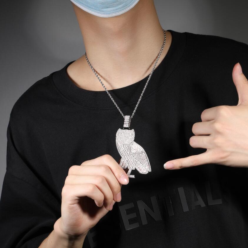 Hip hop Sweater chain Vintage Owl pendant necklaces for men women luxury designer mens bling diamond gold chain necklace jewelry l