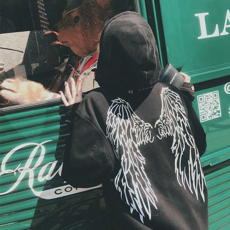 NiceMix The Angel On Your Back letter Printed Street Style Thick Unisex Hoodies Winter Warm Pullover Coat Women Punk Hoodies 201102