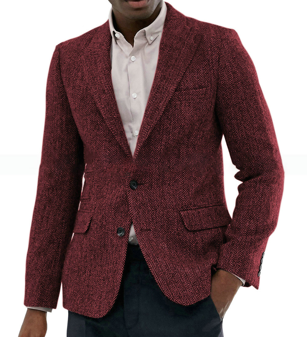 Herringbone Wool Men Suits Business Casual tuxedos Slim Fit Groom Party Coat Tailored Performance Work Wear Wedding Suit