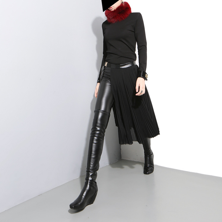 Japanese Style Woman Solid Black Chiffon Pleated Skirt Adjustable Leather Belt High Waist Split Girls Midi Casual Skirts 876 210306