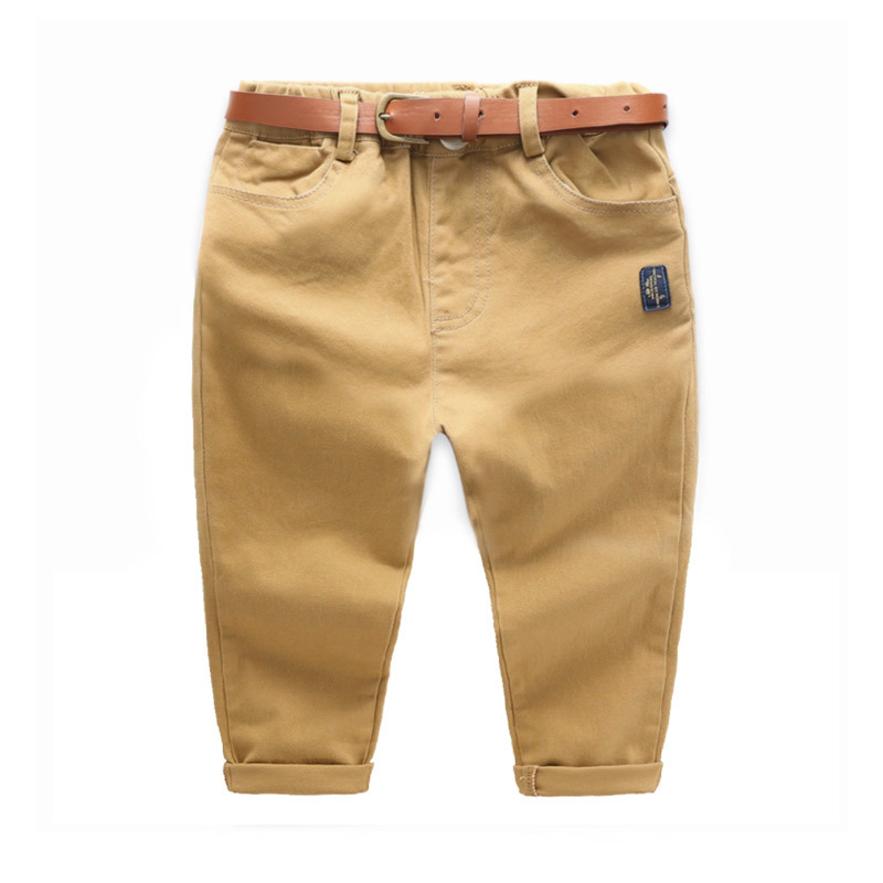 New Autumn Spring 2 3 4 6 8 Years Children'S Clothing Solid Color For Kids Baby Boys Cotton Long Pants Trousers With Belt 210306