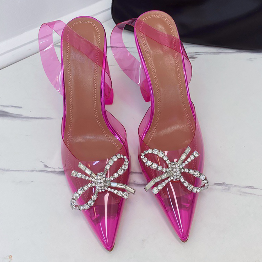 Luxury Designer High Heels Sandals SLippers goblet heel Upper Crystal Decorated Sunflower Bow Transparent Shoes Jelly Color With Box