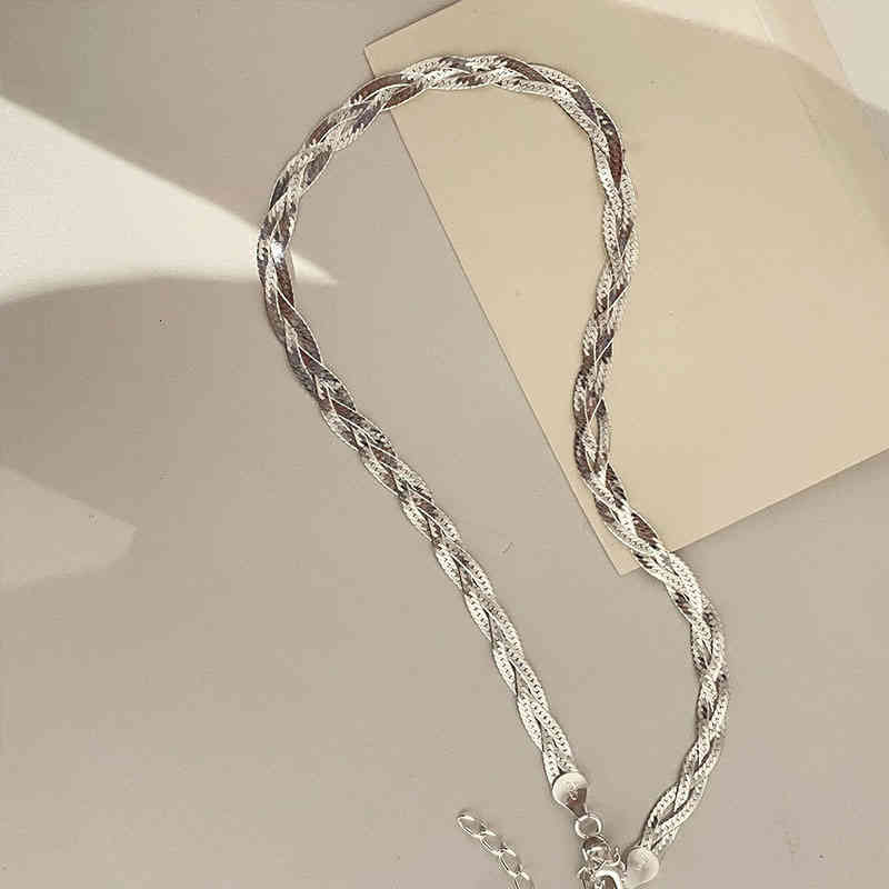 Foxanry 925 Sterling Silver Clavicle Chain Necklace Couple Accessorie Trendy Elegant Vintage Braided Twist Texture Party Jewelry