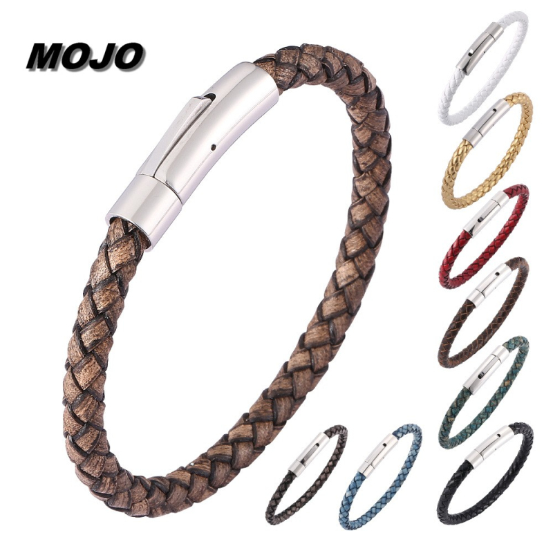 New Trendy Colorful Retro Style Leather Cuff Bracelet Silver Stainless Steel Button Buckle Bracelets for Man and Woman
New Trendy Colorful Retro Style Leather Cuff Bracelet Silver Stainless Steel Button Buckle Bracelets for Man and Woman