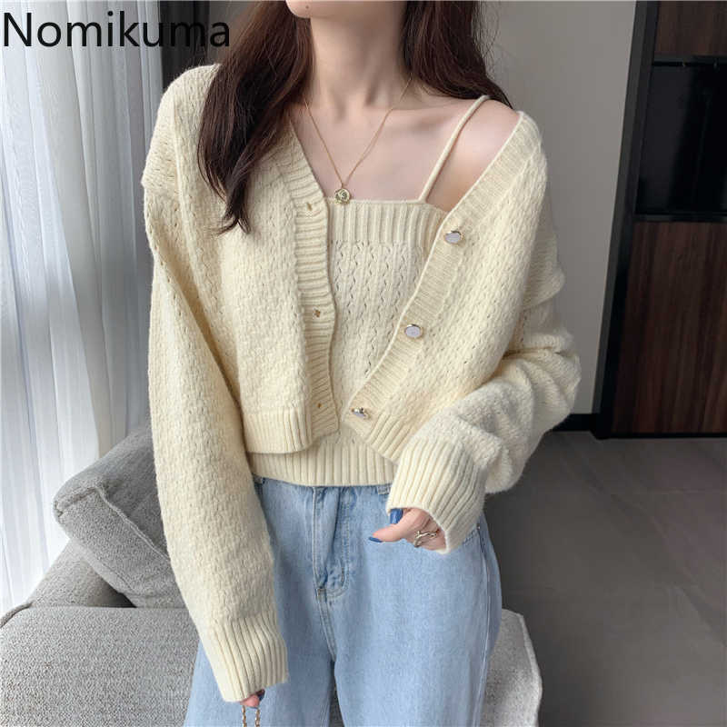 Nomikuma Knitted Cardigan Women Single Breasted Long Sleeve Knitwear Korean Chic All-match Short Sweater Female 3e038 210918