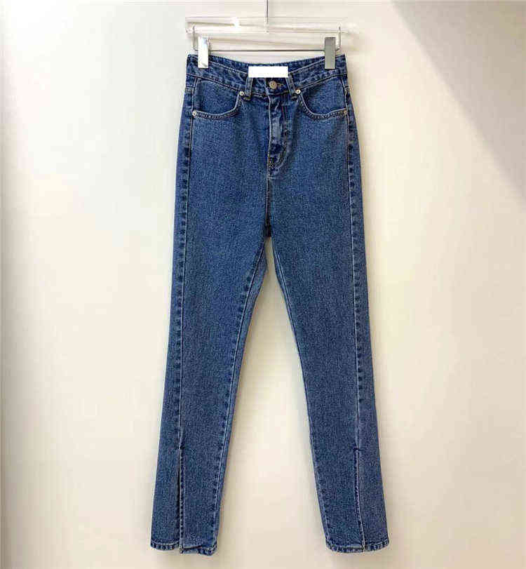 Vintage Blue Split Jeans Women Tall Waist Streetwear Women Denim Trousers Spring Summer Slim Mom Jeans Female Clothes 211112