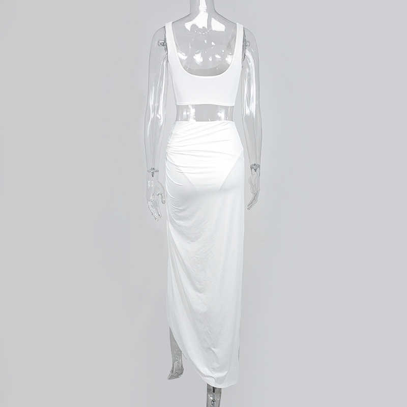 Asia White Crop Top Two Piece Set Women Sexy Backless High Waist Twist Side Split Bodycon Skirts 2 Piece Summer Clothes 210708