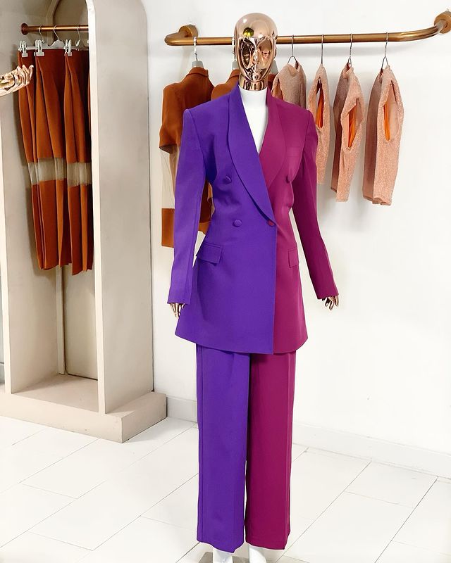 Unique Design Women Suits Purple Celebrity Lady Party Prom Tuxedos Blazer Red Carpet Leisure Outfit Top(Jacket+Pants)