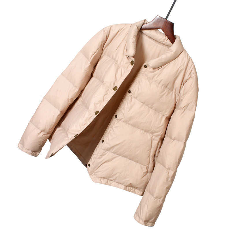 Schinteon Light Down Jacket Baseball White Duck Down Coat Casual Spring Autumn Short Outwear for Women Fashion 210819