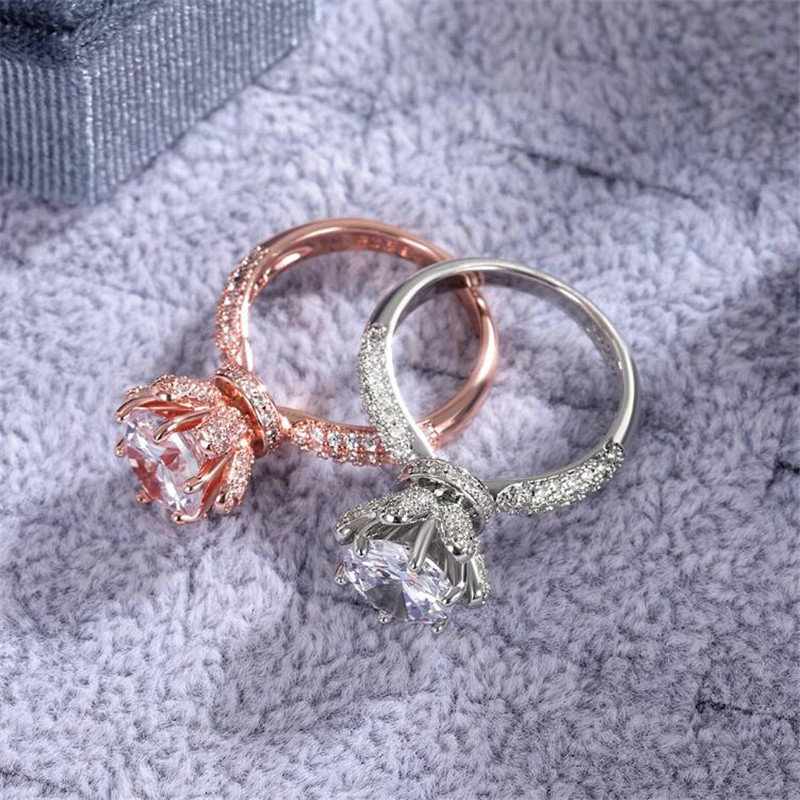 Choucong New Arrival Luxury Jewery 925 Sterling Silver Round Cut White Topaz CZ Diamond Gemstones Eternity Women Wedding Flower Ring Gift