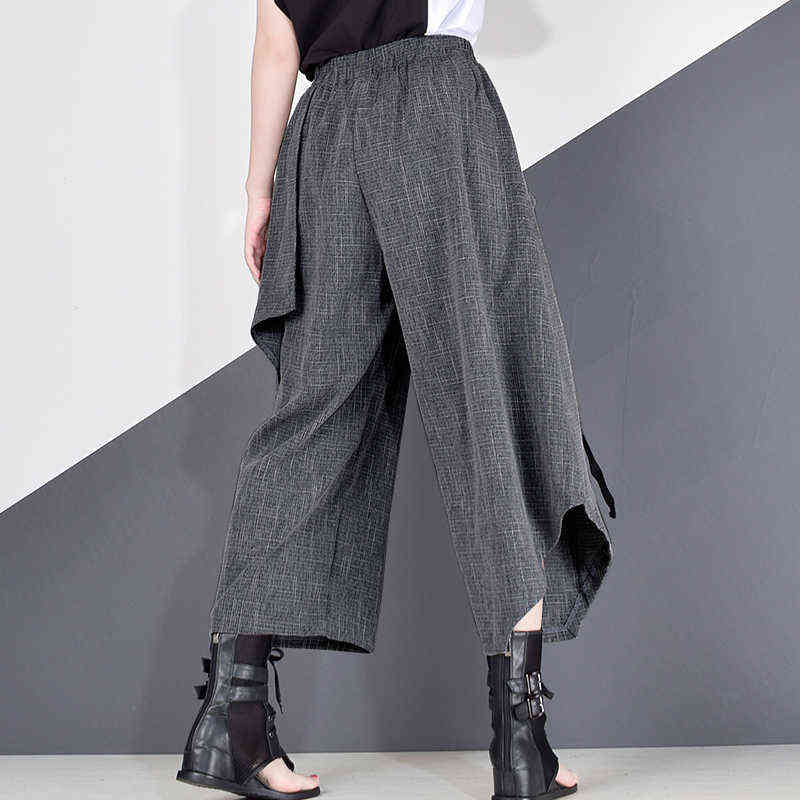 XITAO High Waist Patchwork Hit Color Pants Women Clothes Summer Autumn Fashion Elastic Casual Wide Leg XJ19 211115
