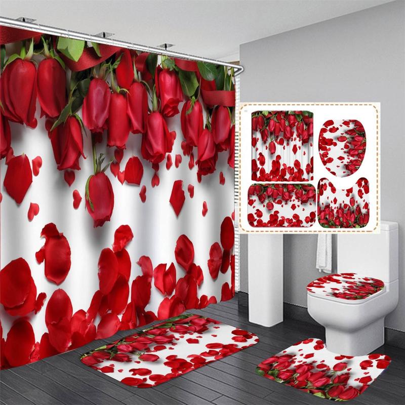 Shower Curtains 4 Pcs Printing Rose Flowers Curtain Waterproof Polyester Bathroom Red Set Bath Mats Rugs #T2G
Shower Curtains 4 Pcs Printing Rose Flowers Curtain Waterproof Polyester Bathroom Red Set Bath Mats Rugs #T2G