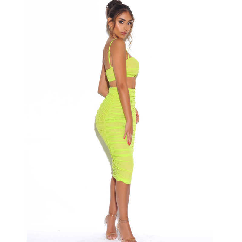 DEAT Women High Elastic Waist Mesh Skirt Strapless Camis Solid Color Two Piece Set Fashion Spring Summer 11B513 210709