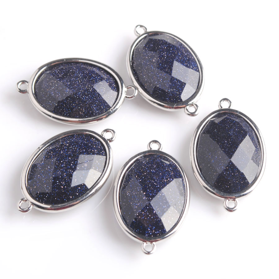 WOJIAER Silver-color Double Hole Egg-shaped Faceted Natural Stone Gem Beads for DIY Earring Connector Handcrafted Jewelry BZ902