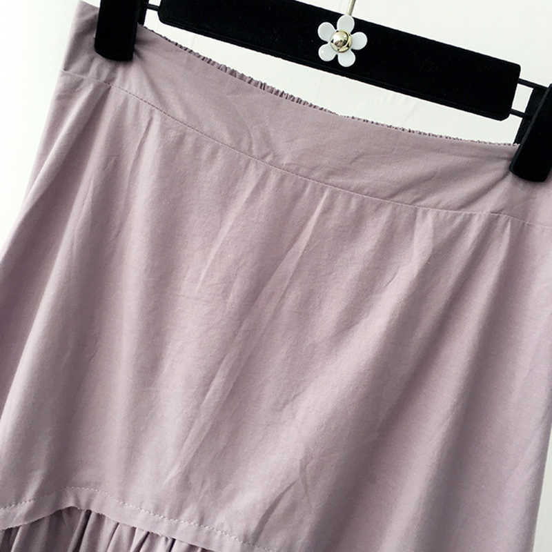 TIGENA Cotton Pleated Skirt Women Fashion Summer Casual Solid A Line High Waist Midi Long Female Black White Purple 210621