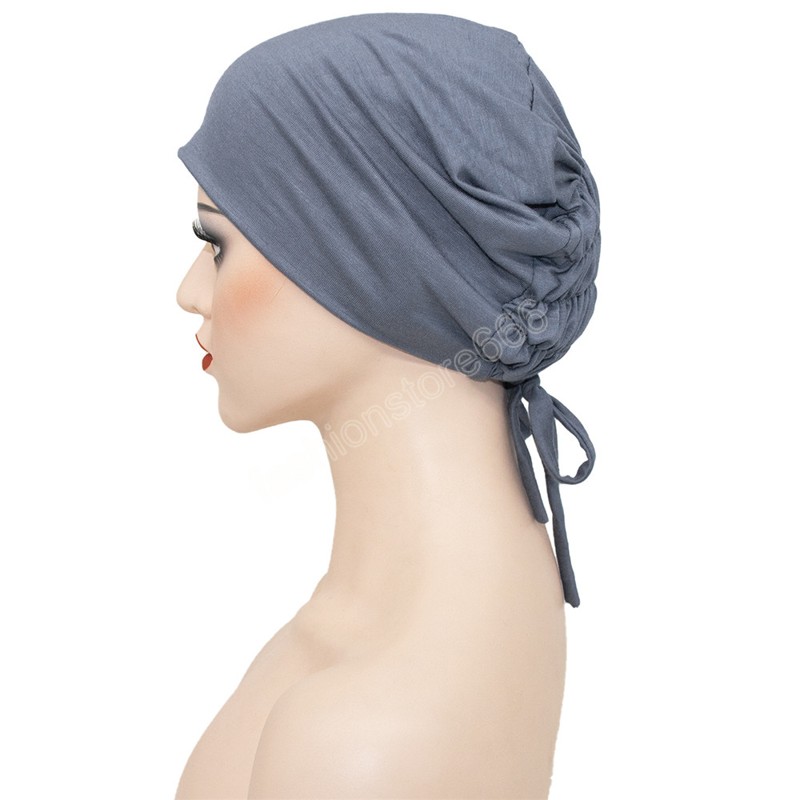 Fashion Muslim Inner Cap Stretch Hijab With Rope Adjustable Women Underscarf Solid Color Islamic Turban Headwear