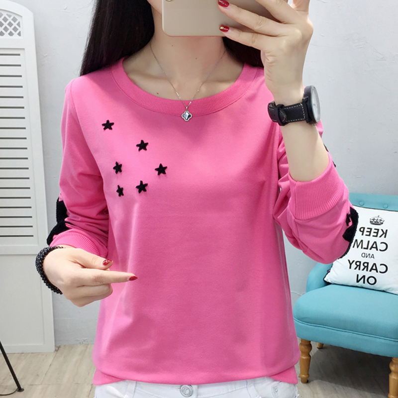 Hoodie Womens Autumn Korean Embroidered Stars Fashion Women Sweatshirt Plus Size O-Neck Blouse Long Sleeve Pullover Clothes 201212