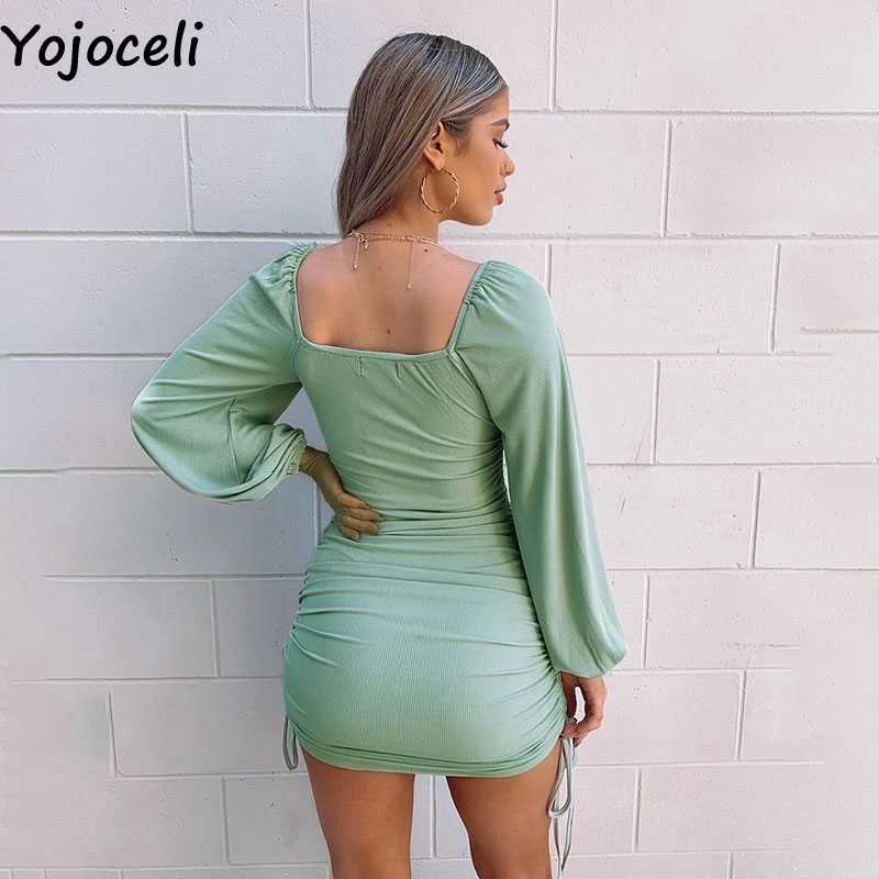 Yojoceli Elegant pleated knitted short dres Autumn bodycon sexy fitness female Casual cool basic club 210609