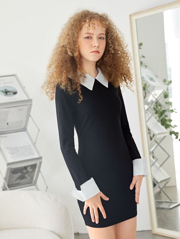 Teen Girls Contrast Collar Dress SHE