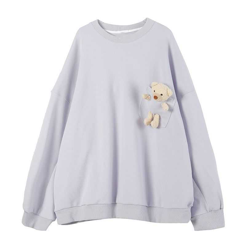 Round neck sweater women's spring and autumn loose salt bear couple hedging student casual long-sleeved top cute 210526