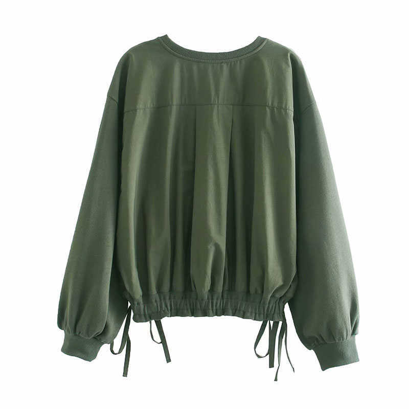 Sweatshirt Women Fashion O Neck Patchwork Sweatshirts Femme Basic Hem Elastic Lace Up Hoodies Chic Pullover Tops 210628